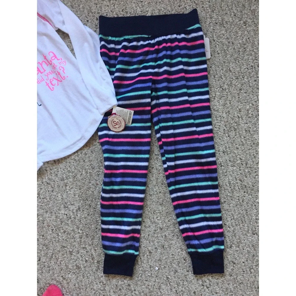 Kids SO‎ Pajamas Set Long Sleeve Top Pants Striped Christmas Phone Size 5/6